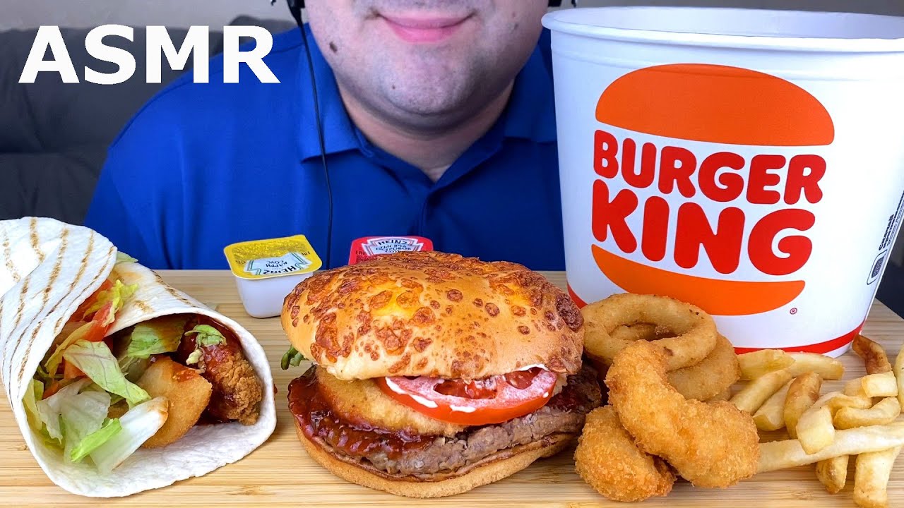 ASMR Burger King Mozzarella Burger, Chicken Wrap, Fried Shrimp, Onion Rings & Fries Mukbang (Eating)