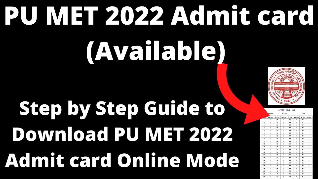 PU MET 2022 Admit card (Available) - How to Download PU MET 2022 Admit card Online Mode