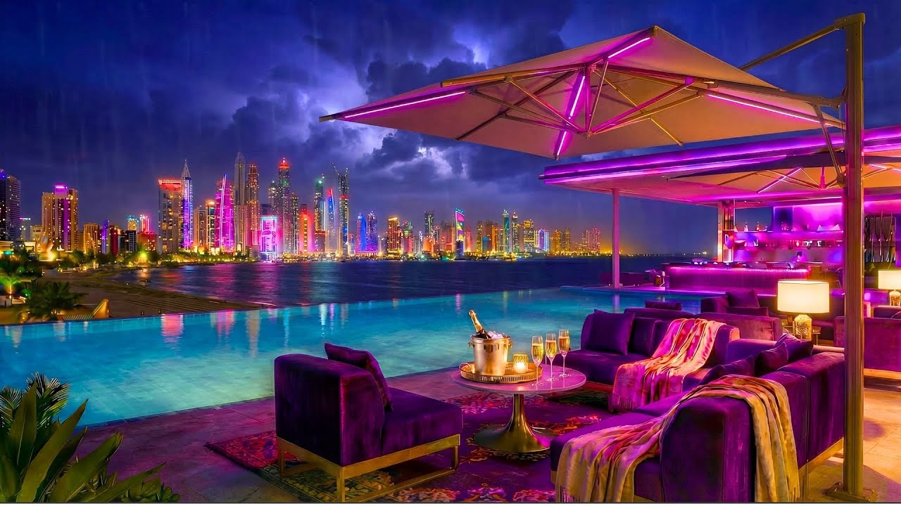 Relaxing Retro Miami Beach Club 🌴🌧️ Chill out Lofi Hip Hop Rain Ambience