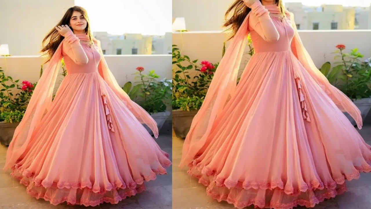 Long Anarkali Kurti/Dress Cutting And Stitching/Kalidar Anarkali Frock/Full Flair Gown
