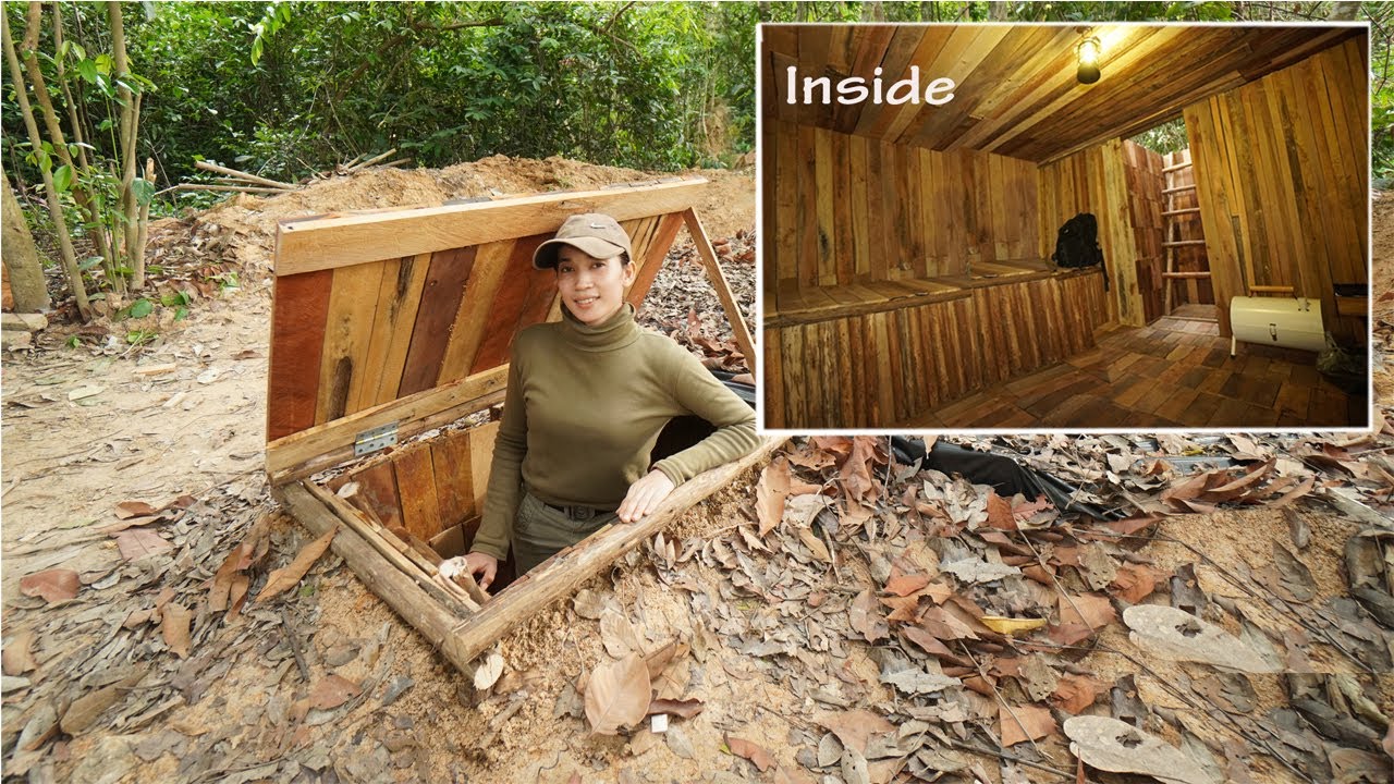 Building Complete Underground Wooden Survival Bushcraft Shelter, Start To Finish