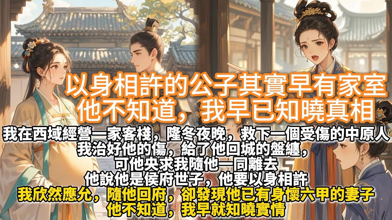 完結復仇文：以身相許的公子其實早有家室。他不知道，我早已知曉真相。我在西域經營一家客棧，隆冬夜晚，救下一個受傷的中原人。我治好他的傷，給了他回城的盤纏，可他央求我隨他一同離去。他說他要以身相許。