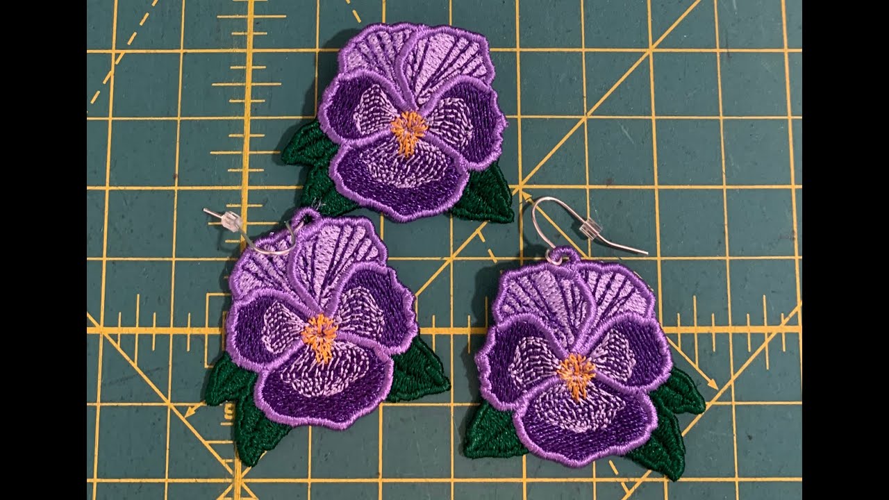 Pansy Earring and Broach - FSL Free Standing Lace Embroidery Project by LLHEmbroidery