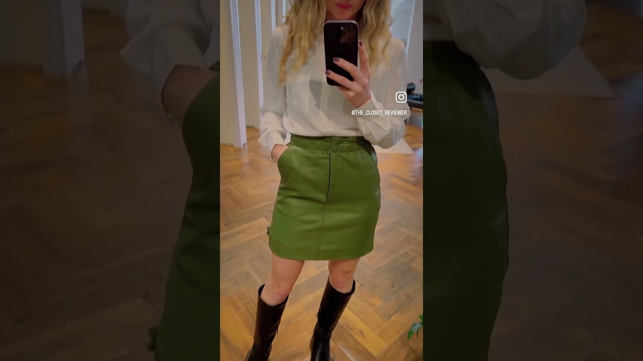 Jigsaw green leather skirt. Green is definitely the color of this season 🌱