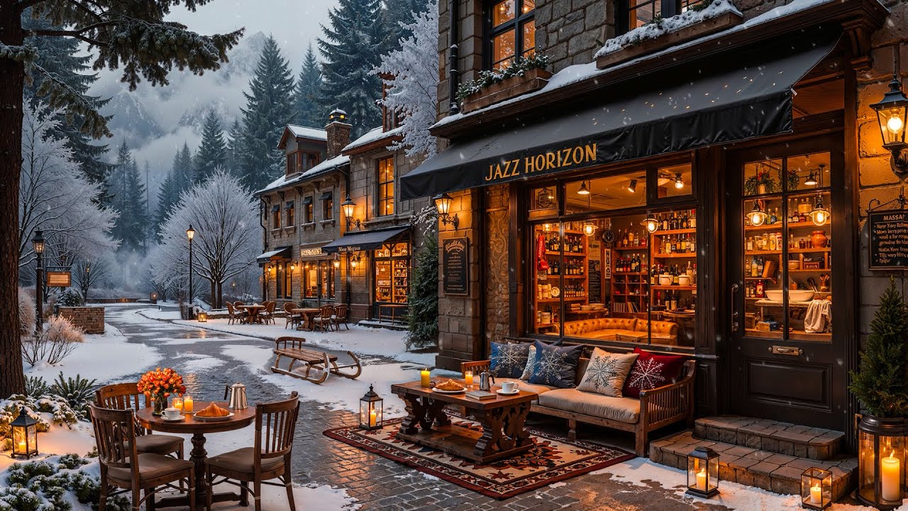 Relaxing Winter Jazz Music at Outdoor Coffee Shop Ambience ⛄ Smooth Jazz Background Music to Work