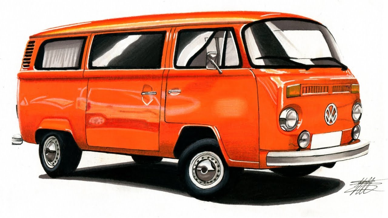 Car Drawing - Volkswagen Transporter T2 - Time Lapse