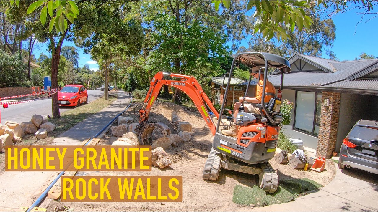 Building Honey Granite Rock Walls - Kubota U17 - RDH Excavations