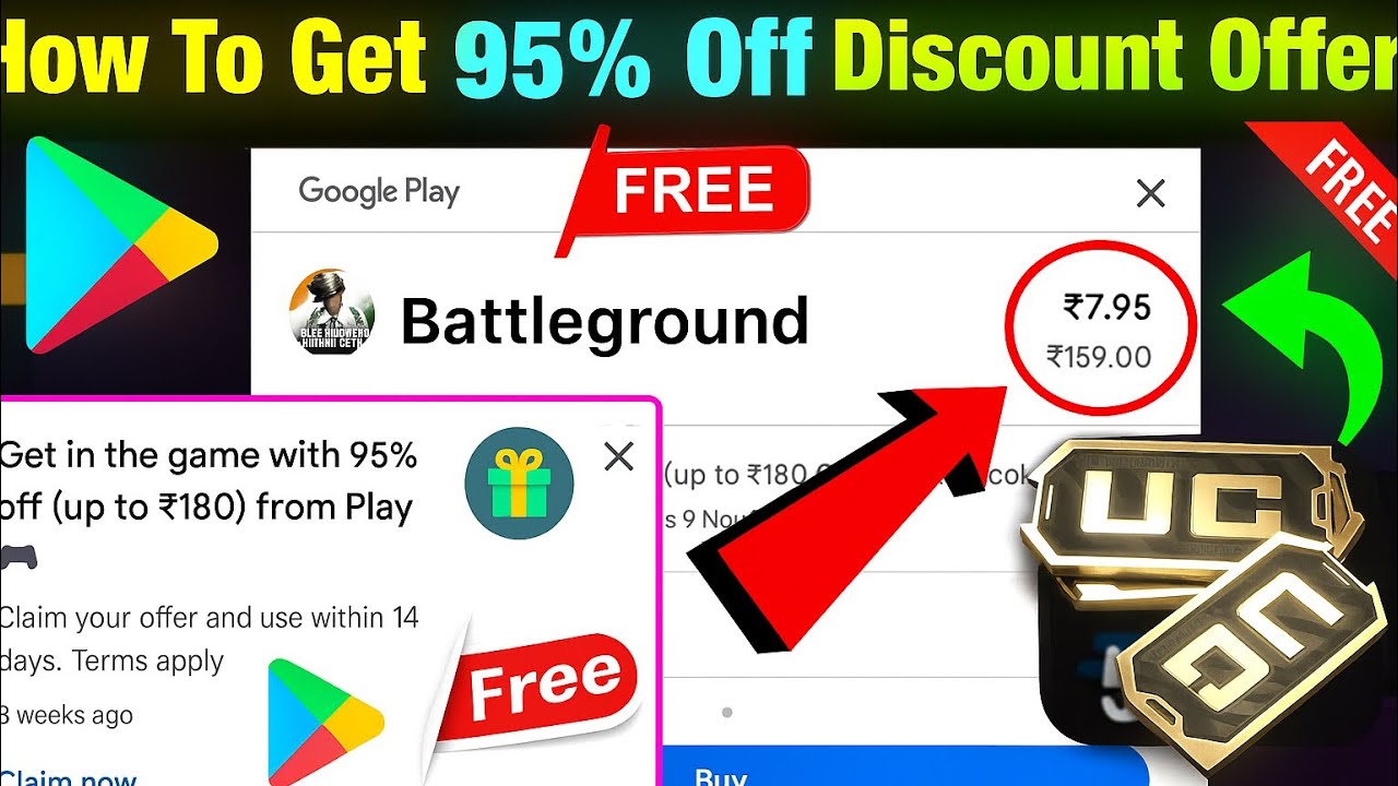 How to GET 95% discount offer 😍 95 off on play store bgmi || 90₹ off on play store bgmi
