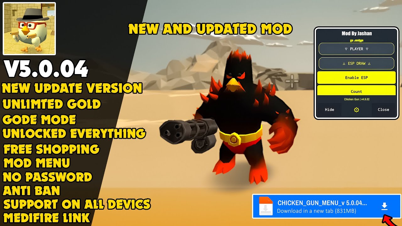 🔥 Chicken Gun MOD MENU v5.0.04 | MOD APK | GOD MODE, UNLOCK ALL SKINS, UNLIMITED MONEY GOLD