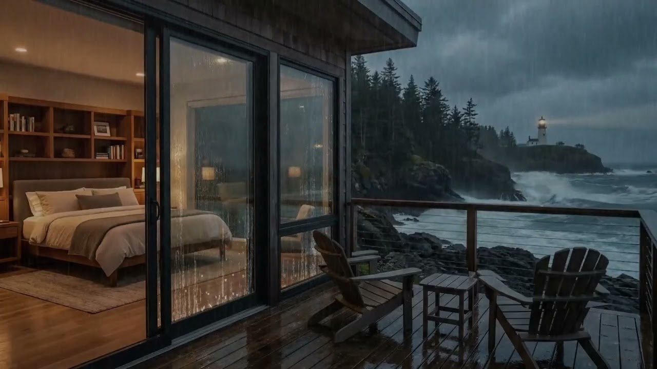 🌧️Nothing Can Reach You – Rain & Ocean Waves by the Lighthouse (8 Hours)