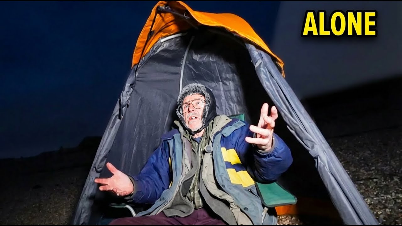 Cold Winter Beach Fishing Alone at Night