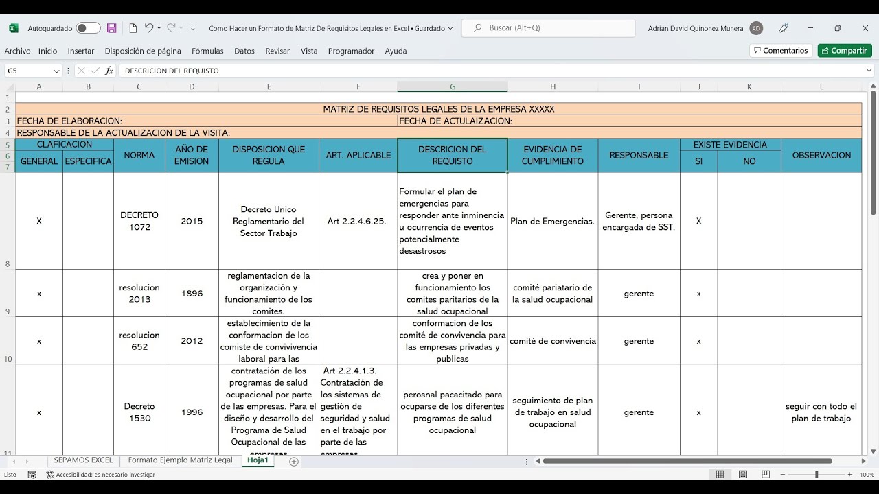 Como Hacer un Formato de Matriz De Requisitos Legales en Excel