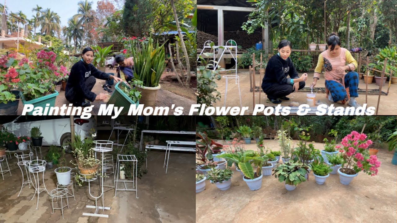 Painting My Mom’s Flower Pots and Flower Stands 💖