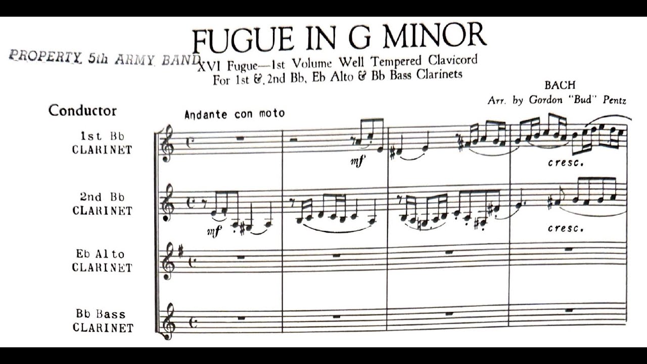 Bach: Fugue No. 16 in G minor, BWV 861 (Clarinet Quartet)