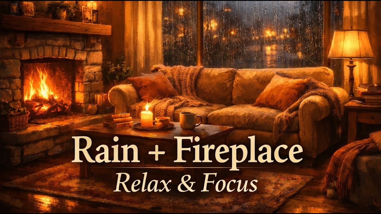 Rain on Window & Crackling Fireplace | Sleep, Relax, Study, Pray Ambience 24/7 Live