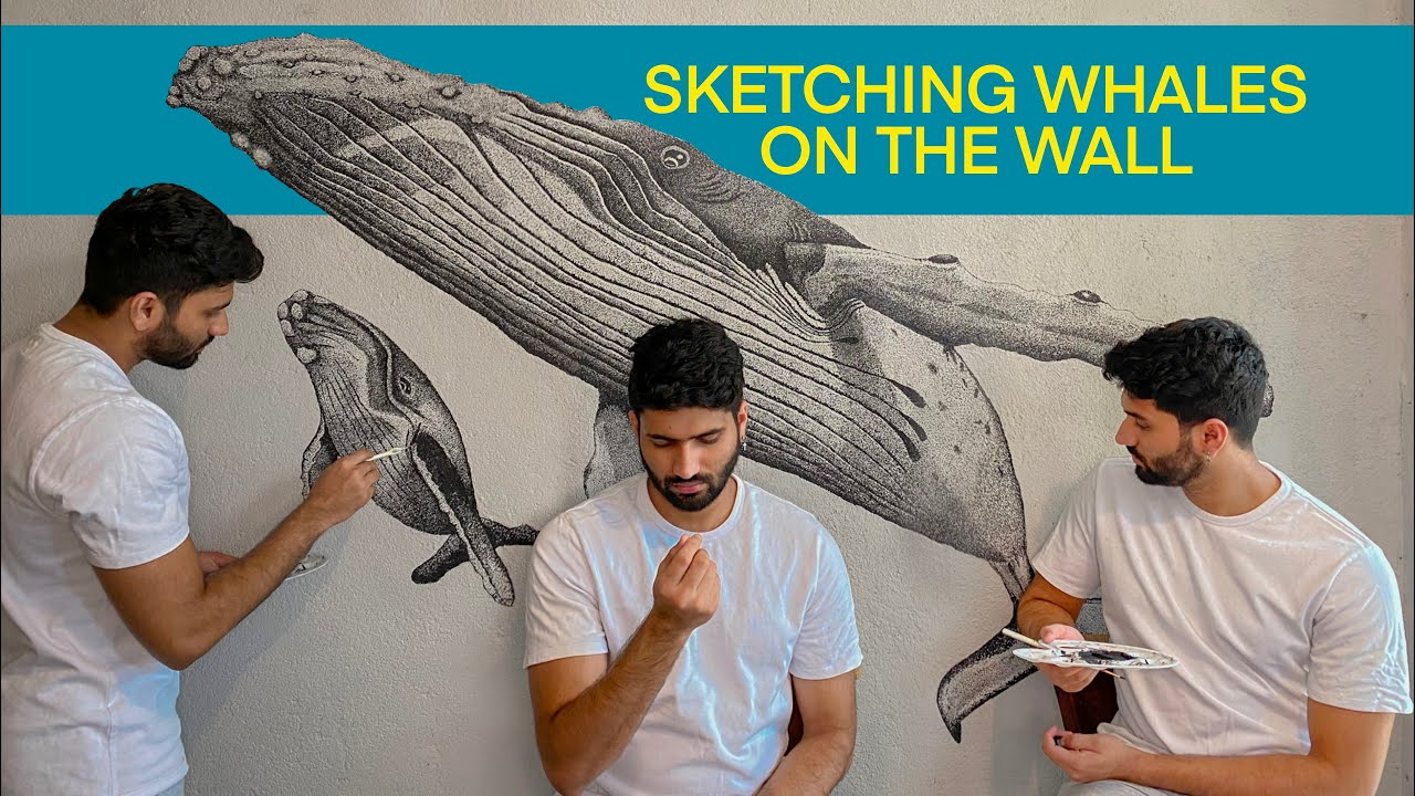 Whale mural | Wall Art | Mural | Drawing by dots l Drawing whales  🐋