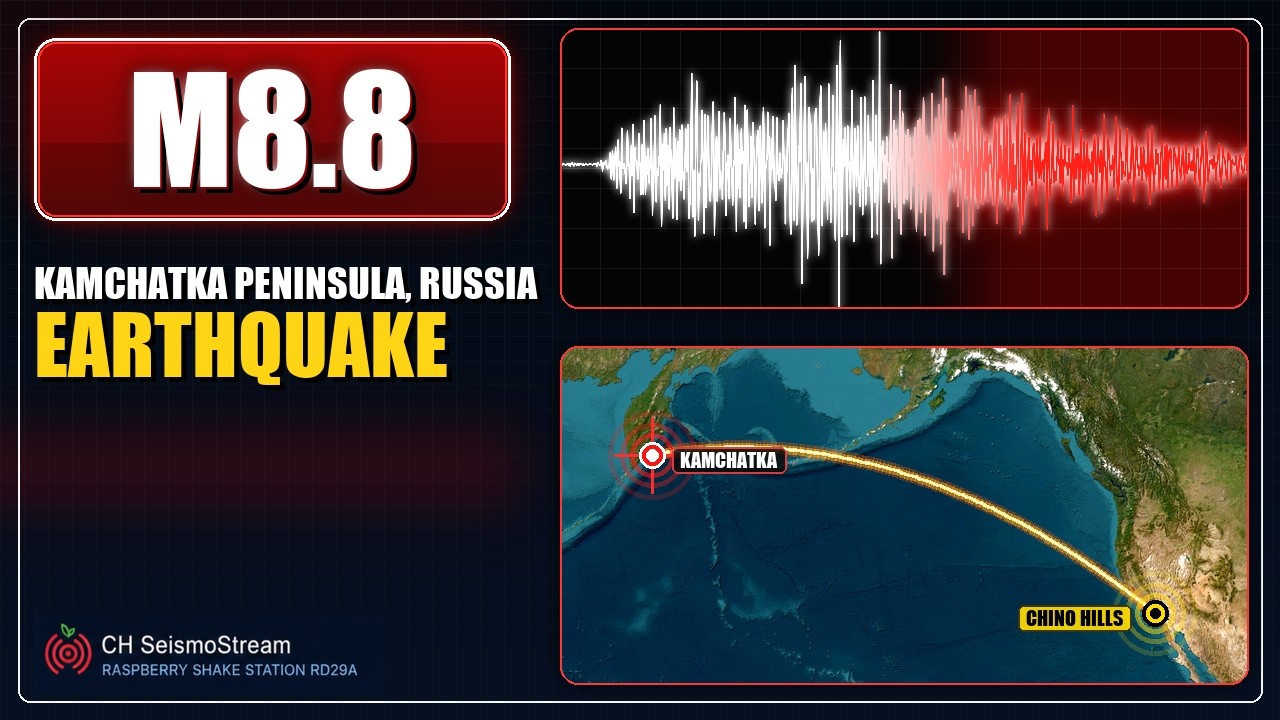 M 8.8 Petropavlovsk, Russia 7/29/25 - RaspberryShake 4D Seismograph (RD29A) - Chino  Hills, CA