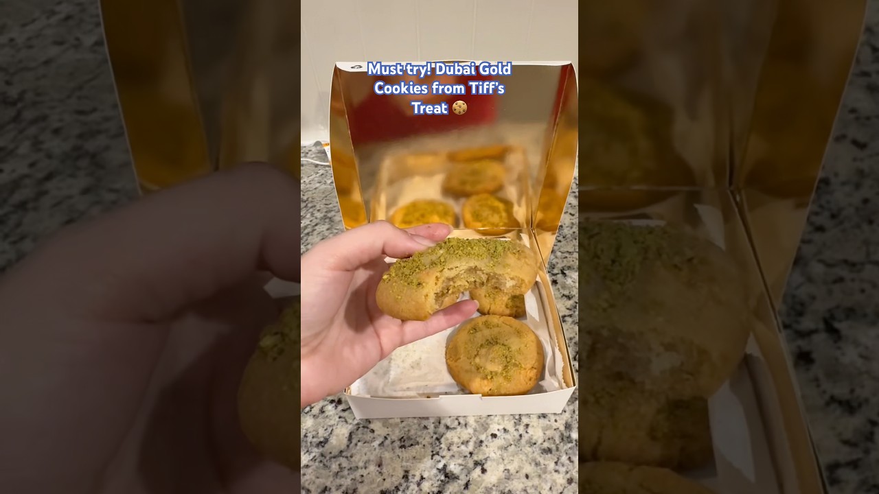 It&rsquo;s so good! Dubai Gold Cookies from Tiff&rsquo;s Treat served warm!🤤🍪 #fyp #dubaichocolate #cookies
