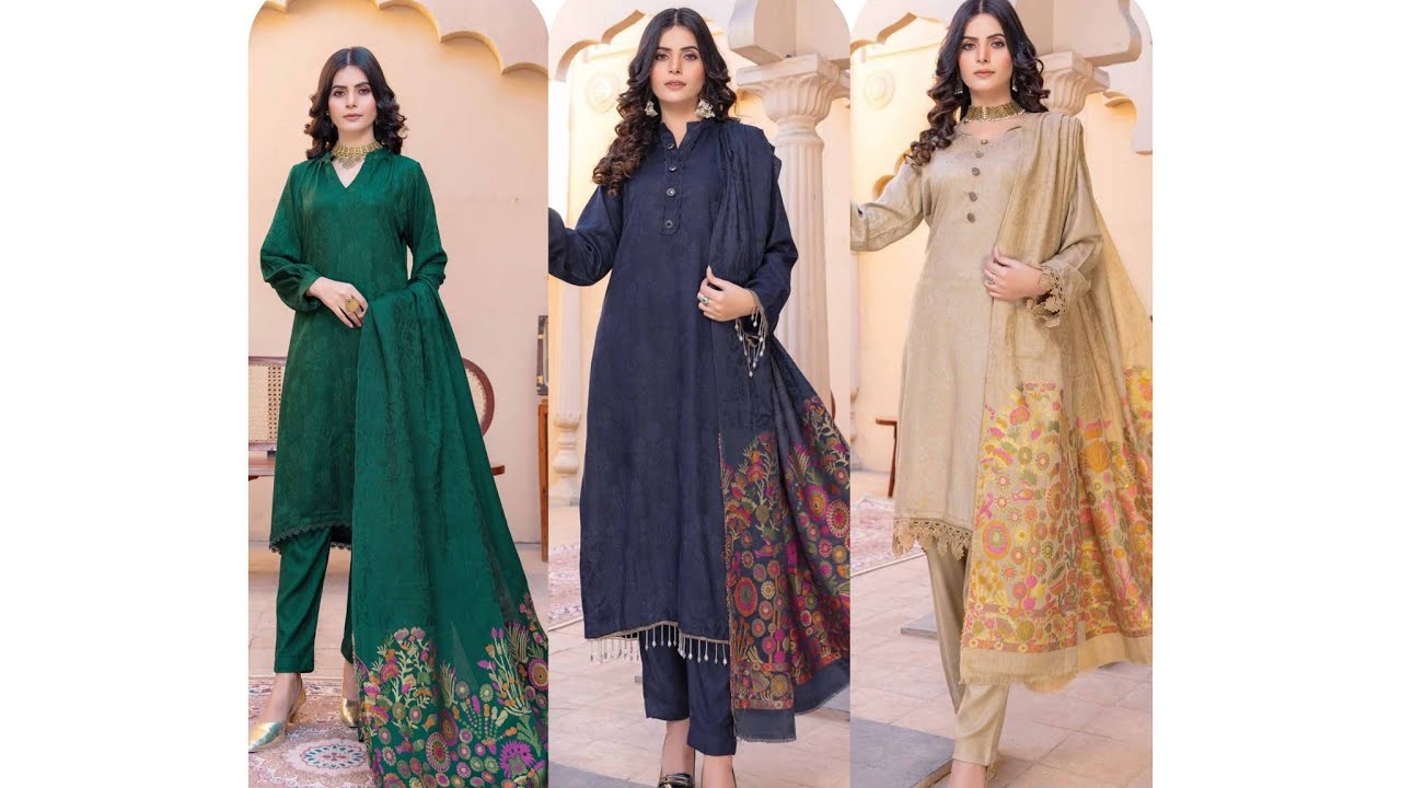 #RONAQ BY RIAZ ARTS  PEACH ZARI SHIRT & TROUSER WITH DYED YARN JAMAWAR WOOL SHAWL& TROUSER