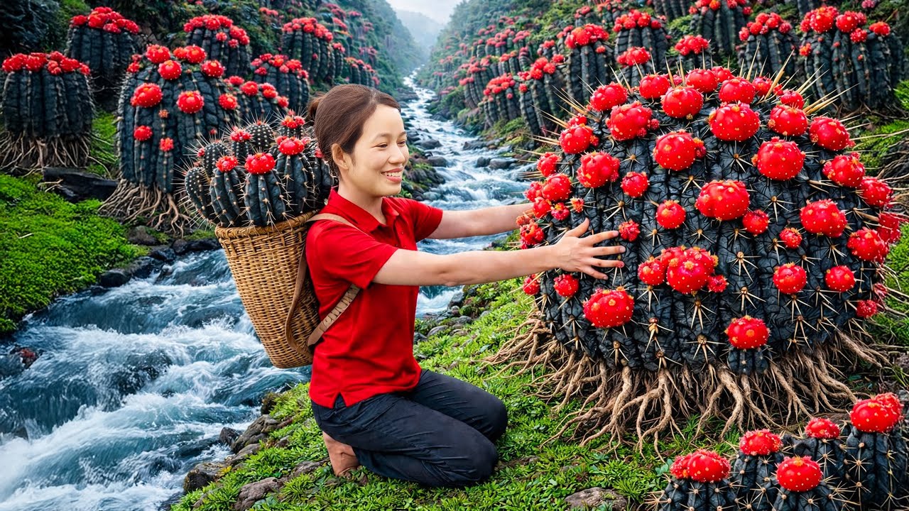 Brave Women Harvests Ultra Rare Mutant Black Cactus on Dangerous Cliff | Market Crowd Buys Out Fast
