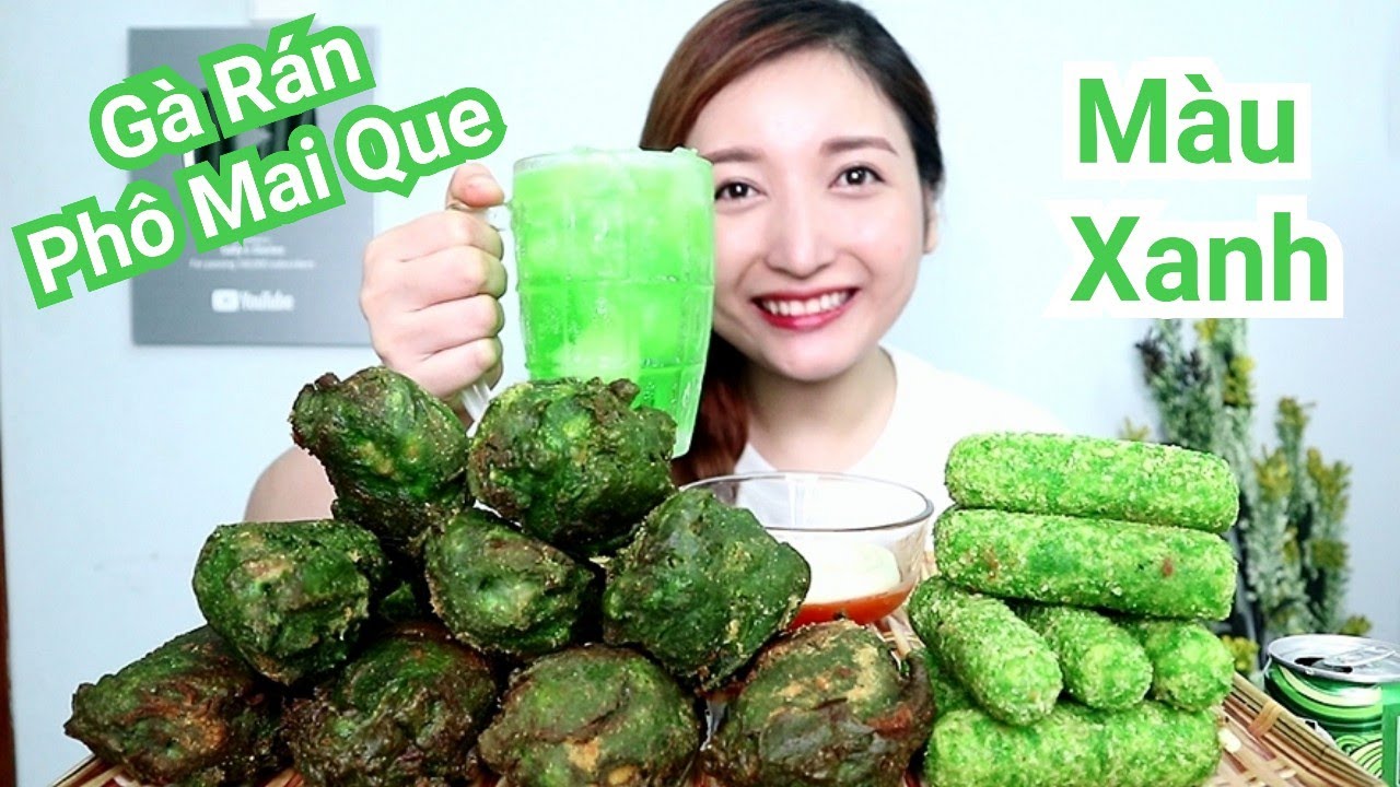 Ăn Gà Rán Và Phô Mai Que MÀU XANH Thơm Ngon Béo Ngậy | SALLY HẠNG