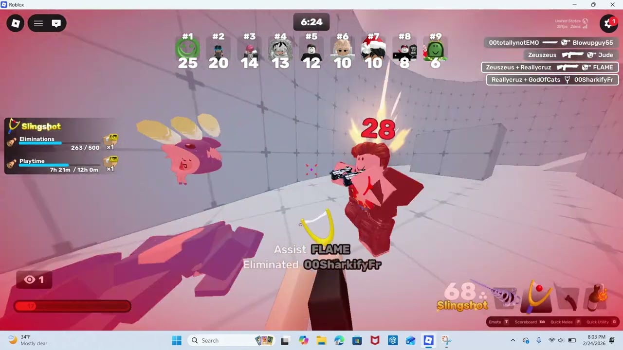 Spamming Slingshot in Free for all Roblox Rivals