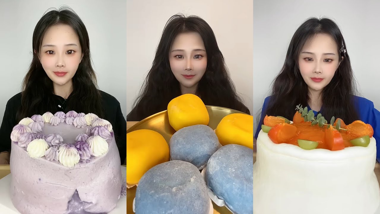 [ASMR] Dessert Mukbang (Cream Fruits Cake + Colored Mochis ) 디저트 먹방 🍰 | Eating Sounds