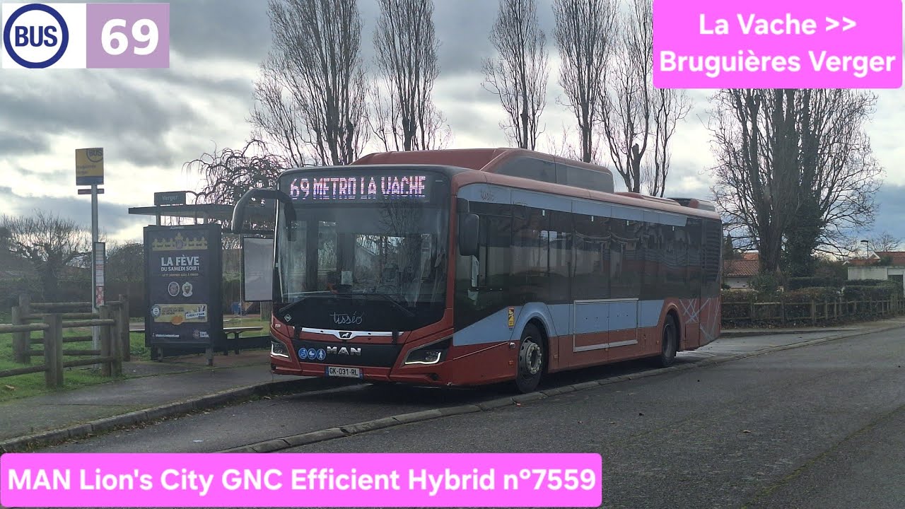Tisséo — Ligne 69 de La Vache à Bruguières Verger — MAN Lion's City GNC Efficient Hybrid n°7559