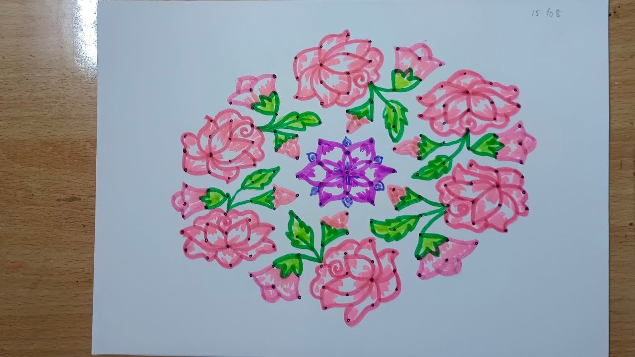 Rose flower rangoli..15 chukkala muggulu.. easy kolam..