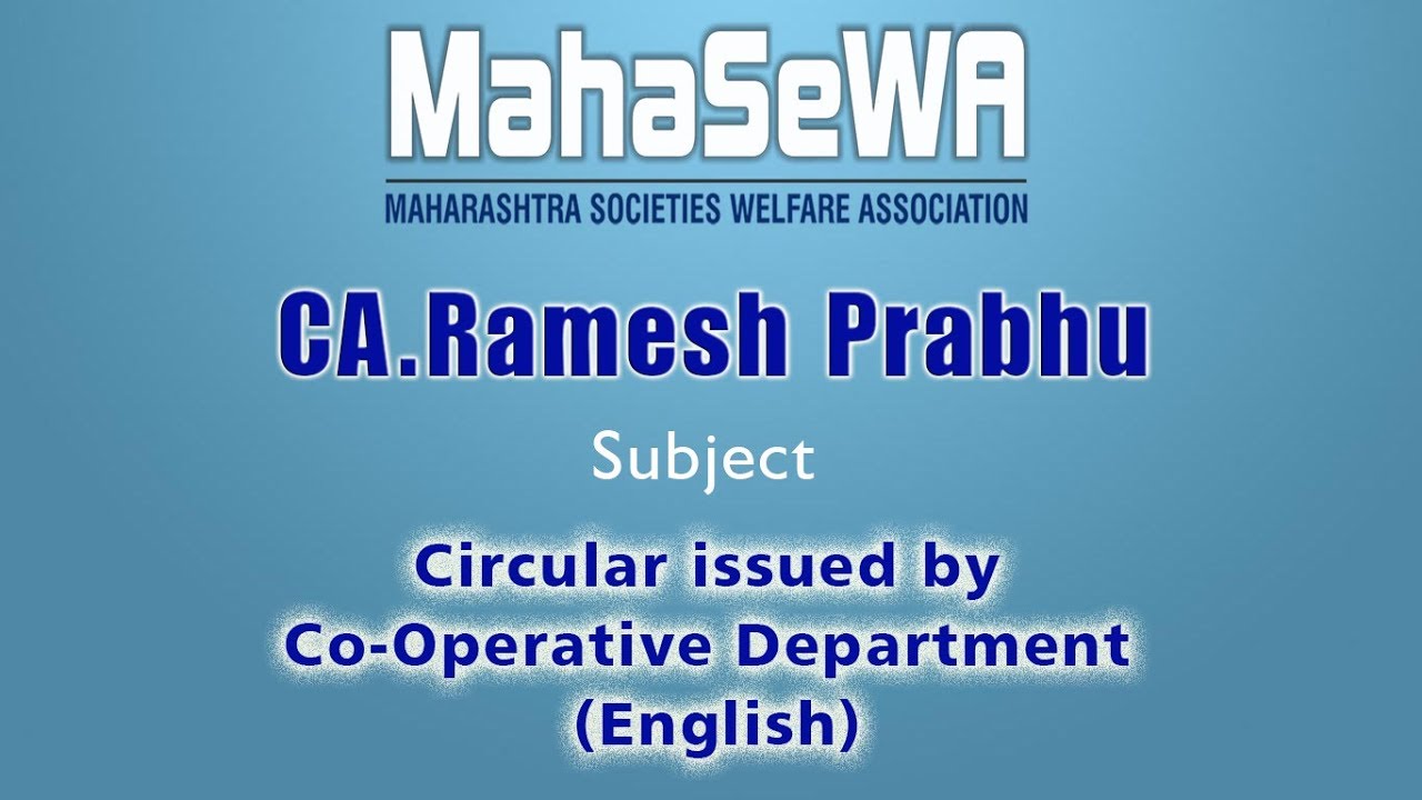 Circular issued by Co-Operative Department (English) | CA.Ramesh Prabhu