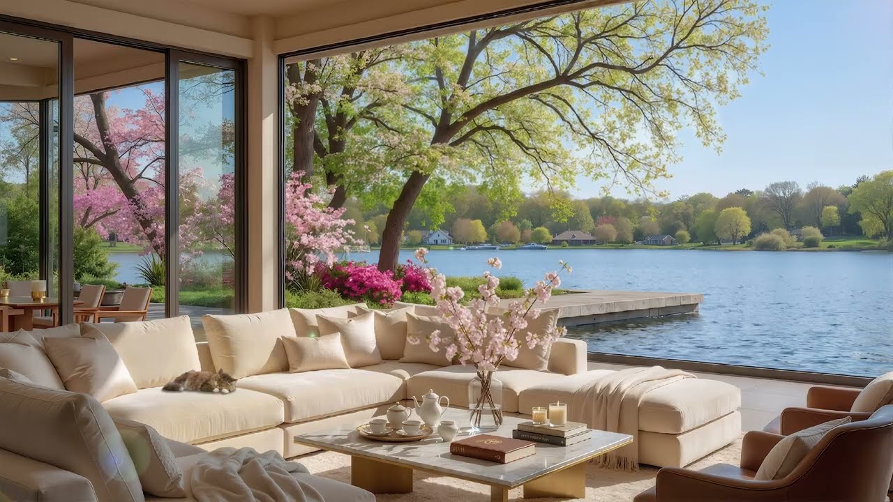 Peaceful Lakeside in Morning 🌊 Tranquill Jazz & Ocean Sounds with Nature Therapy for Deep Relax