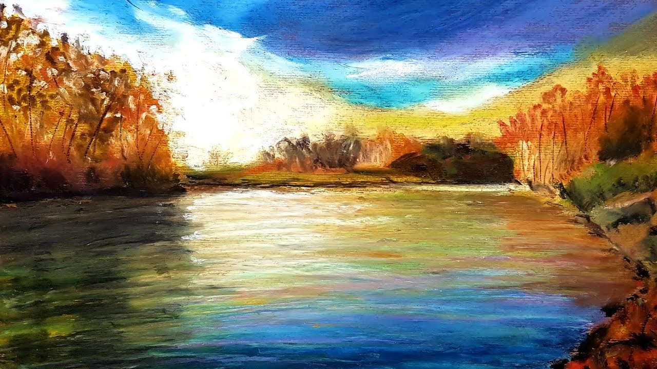 Jezero | Olejový pastel
