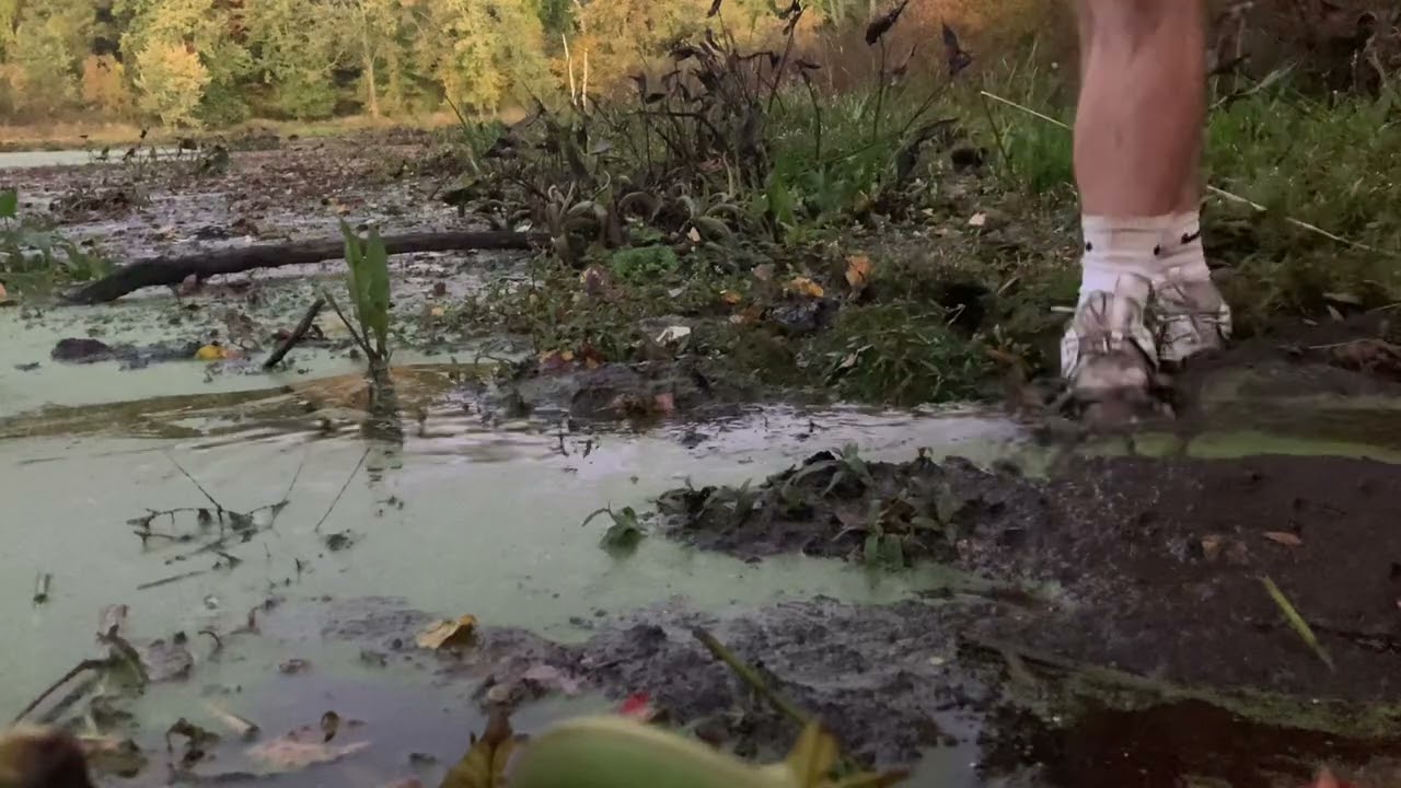 Major mudding in Nike Air Force 270 totally destroyed shoes in swamp mud
