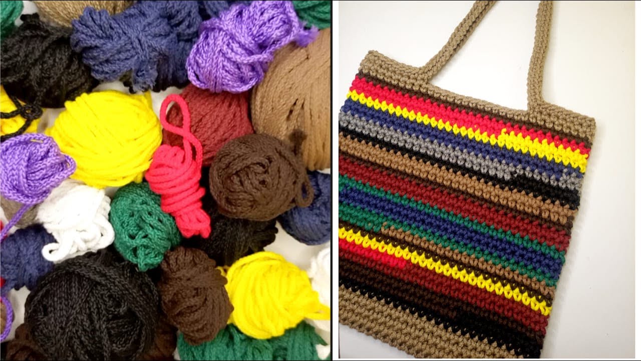 A BRILLIANT CROCHET IDEA OF USING SCRAP YARN - SUPER EASY CROCHET BAG