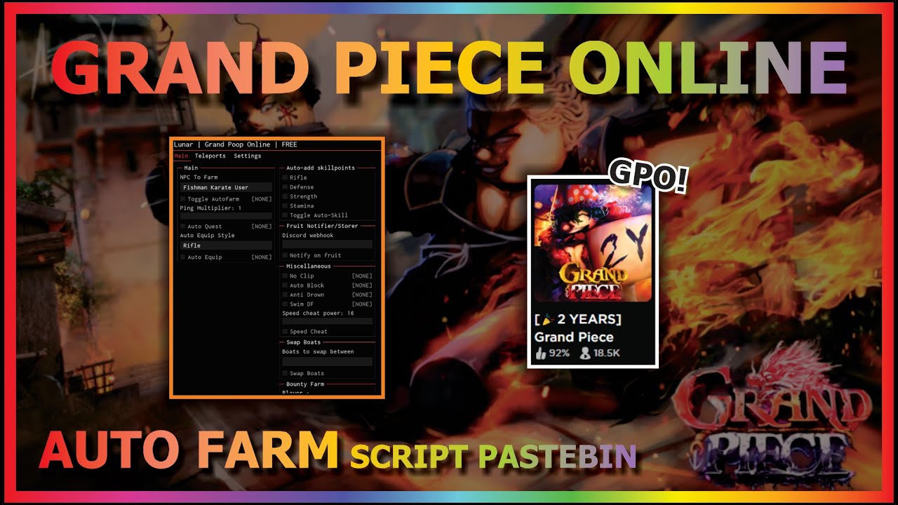 GRAND PIECE ONLINE Script Pastebin 2022 AUTO FARM | TELEPORT | AUTO STATS & MORE [🎉2 YEARS]