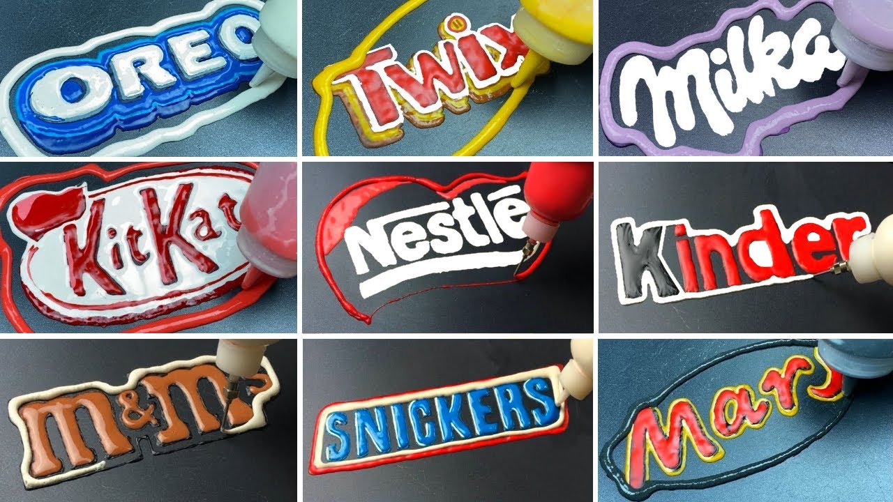 10 Famous Chocolate Brands Logos Pancake Art - Oreo, Twix, M&M’s, Snickers and others