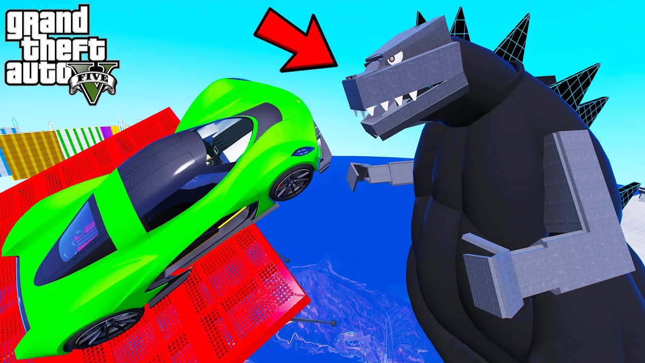 FRANKLIN TRIED GODZILLA PARKOUR RAMP CHALLENGE GTA 5 | SHINCHAN and CHOP