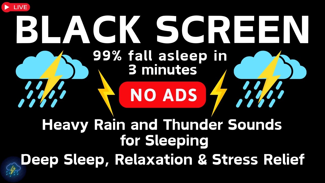 🔴 Heavy Rain & Thunder Sounds | Black Screen ⛈️ Deep Sleep, Relaxation & Stress Relief, Live Stream