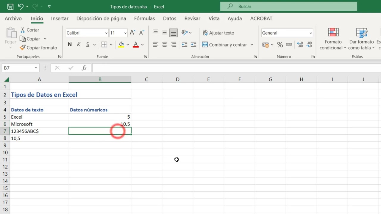 Curso de Microsoft Excel B&aacute;sico - 2. Tipos de datos en Excel