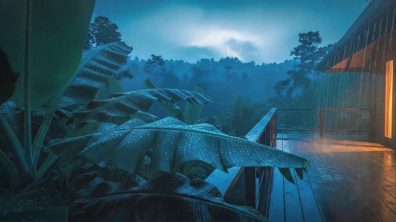 Fall Asleep Fast with Light Rainfall and Rolling Thunder at Cabin Terrace 🌧️