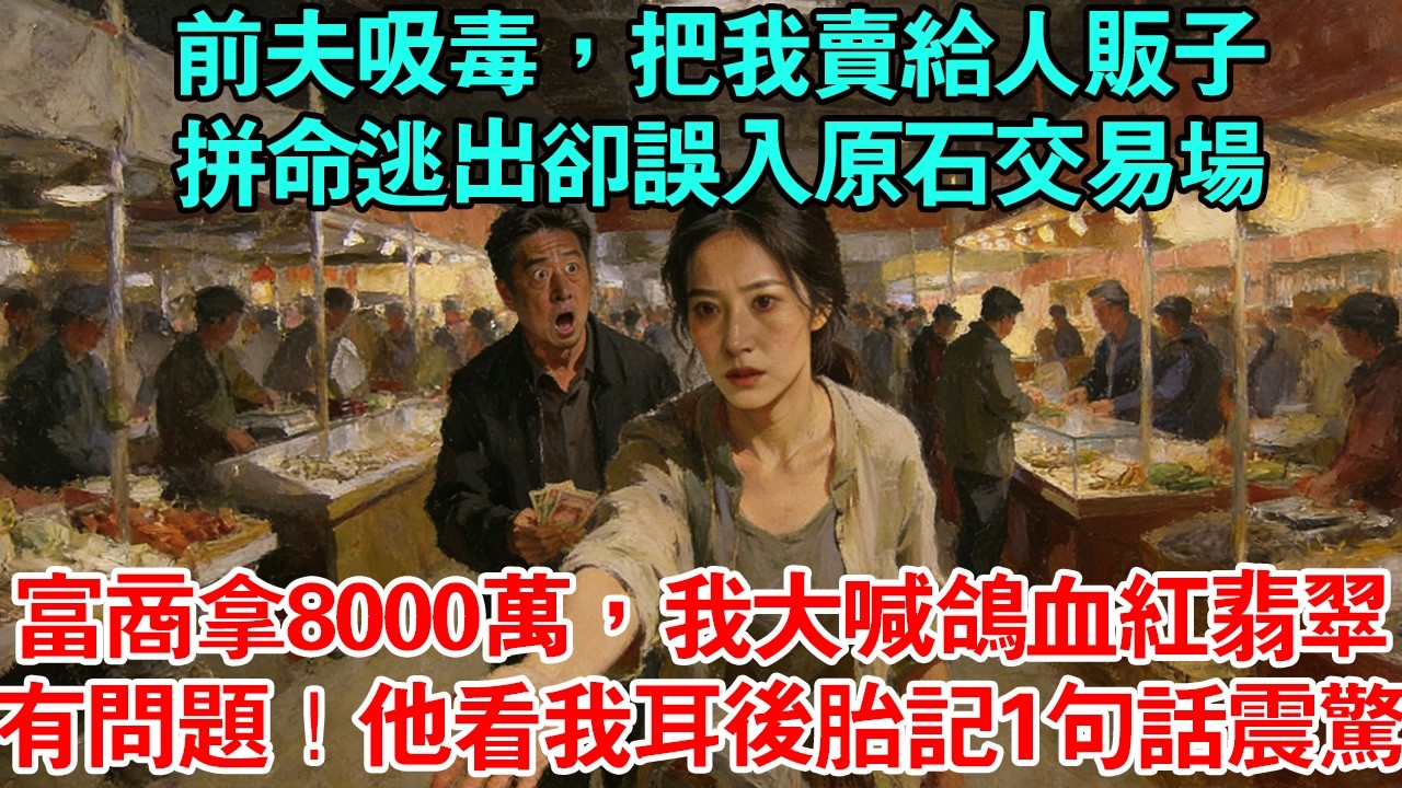 前夫吸毒把我賣給人販子拼命逃出誤入上流原石交易場65歲老總拿八千萬，我看著眼前的鴿血紅翡翠一眼看出成色有問題！剛要被人捂嘴老總看清我耳後胎記1句話震驚#為人處世#生活經驗#情感#人生感悟 #故事頻道