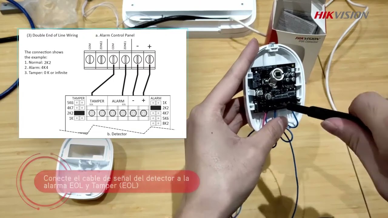 Instalar detector PIR cableado Hikvision Serviastel, Alarma panel DS PHA. www.serviastel.es