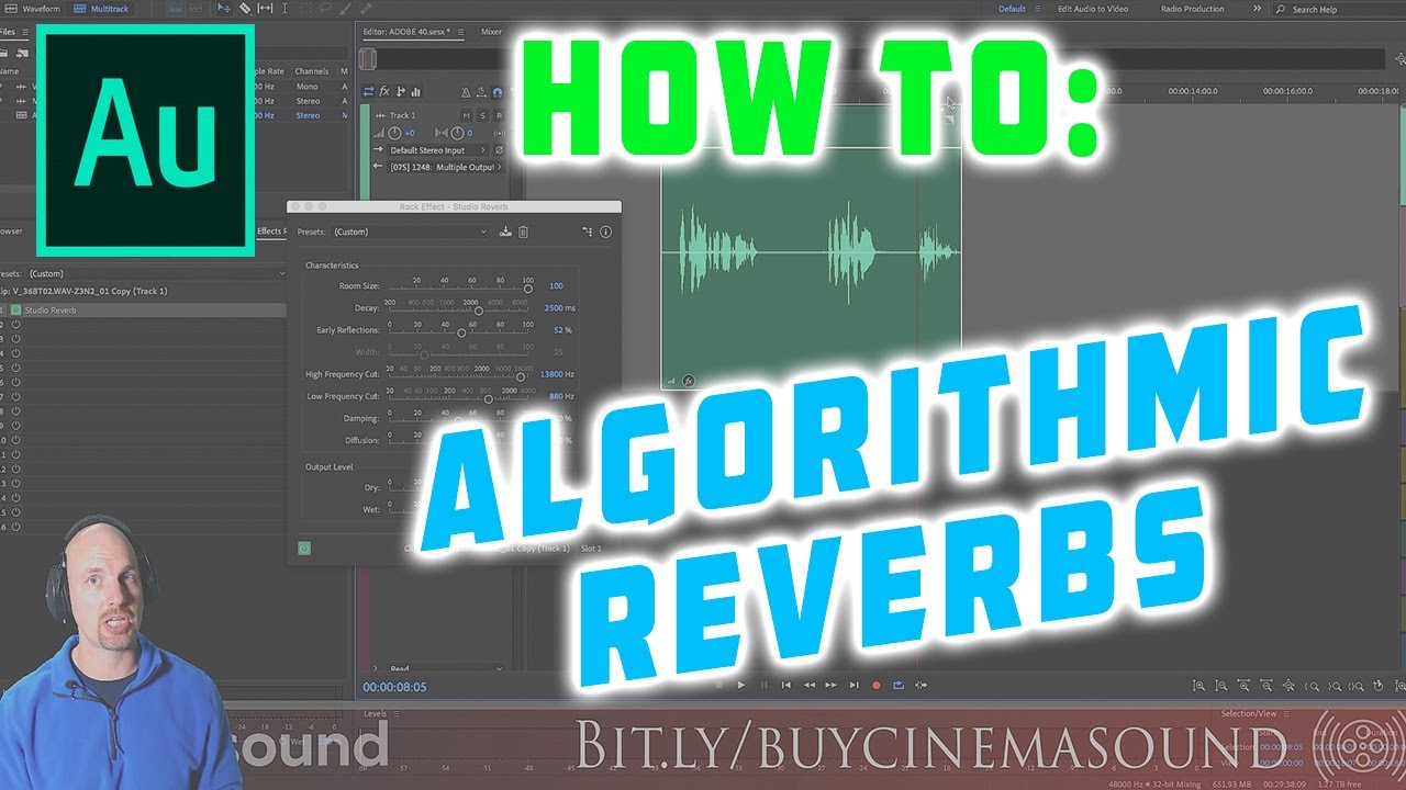 Инструкция по использованию алгоритмической реверберации в Adobe Audition.