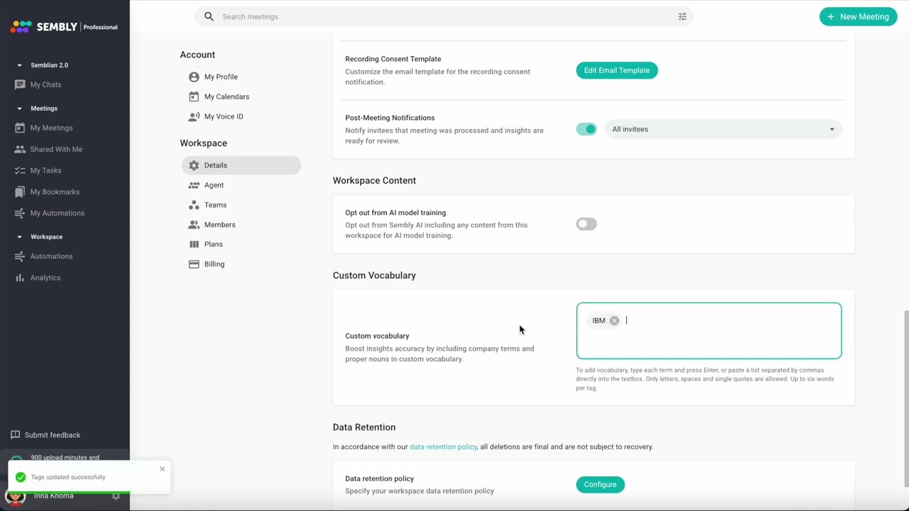 Onboarding steps for the Sembly Professional plan
