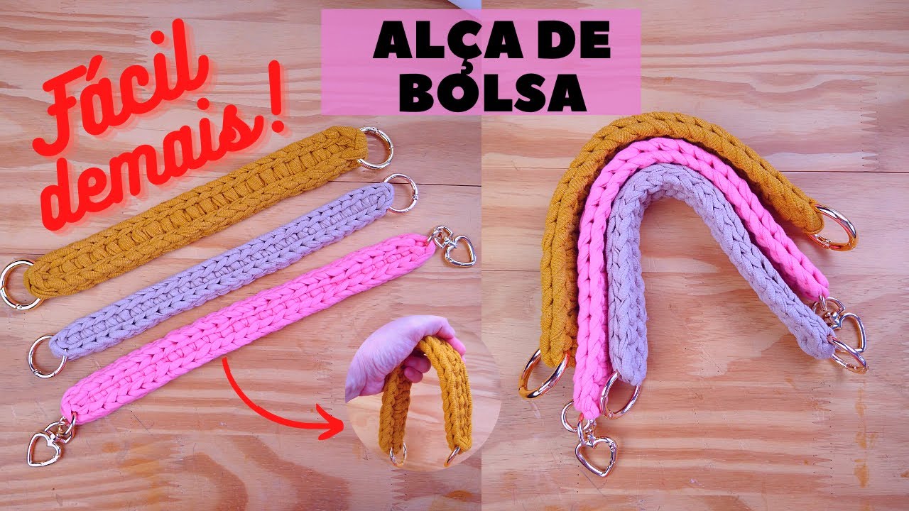 Alça de bolsa em crochê - Fácil e rápido - Crochê para  Iniciantes - Bem detalhado - Novelo Rosa