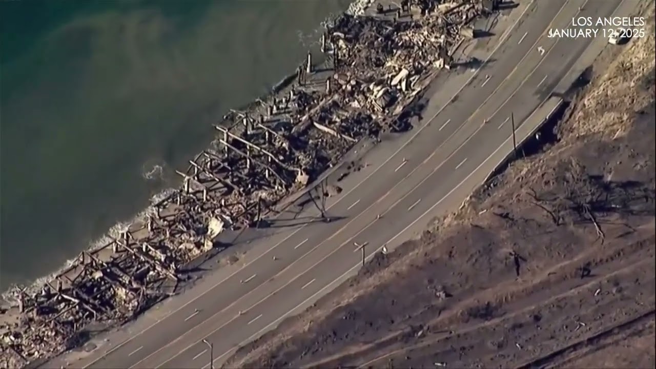 Los Angeles Fires: Aerials over Palisades fire destruction
