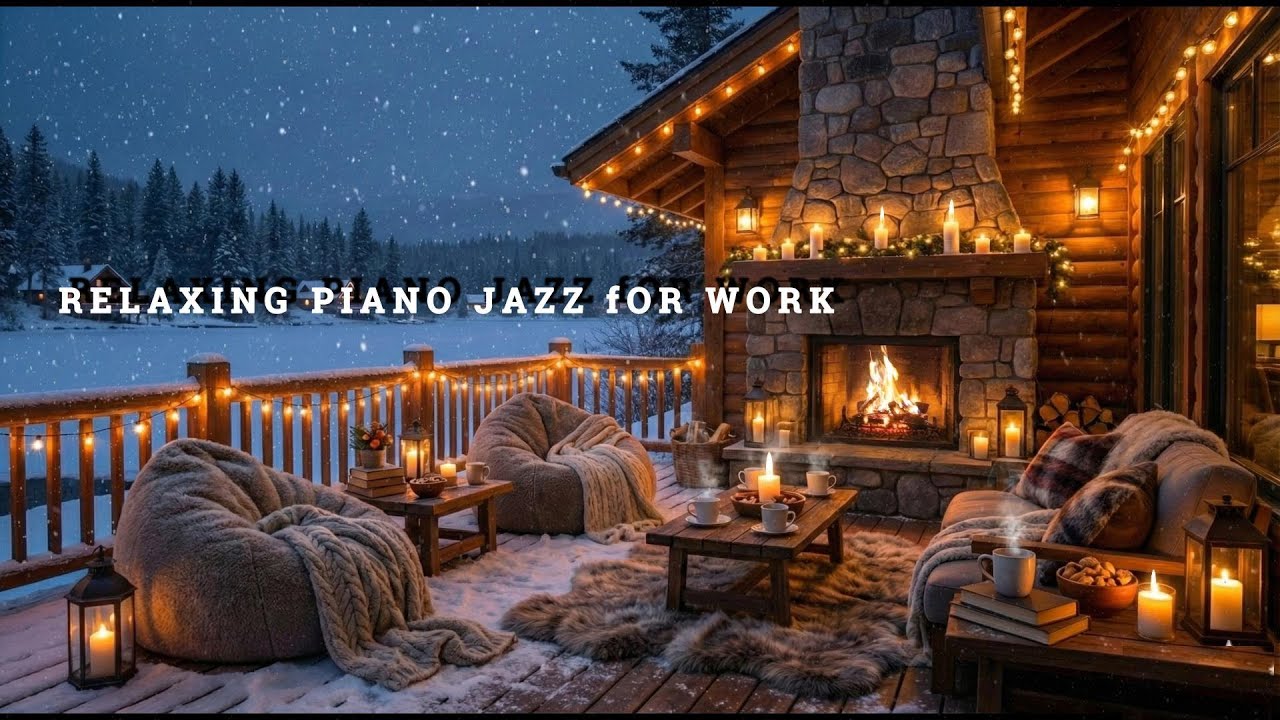 Winter Cabin Smooth Jazz ❄️ Cozy Fireplace & Snowfall Ambience for Deep Sleep, Relax & Stress Relief
