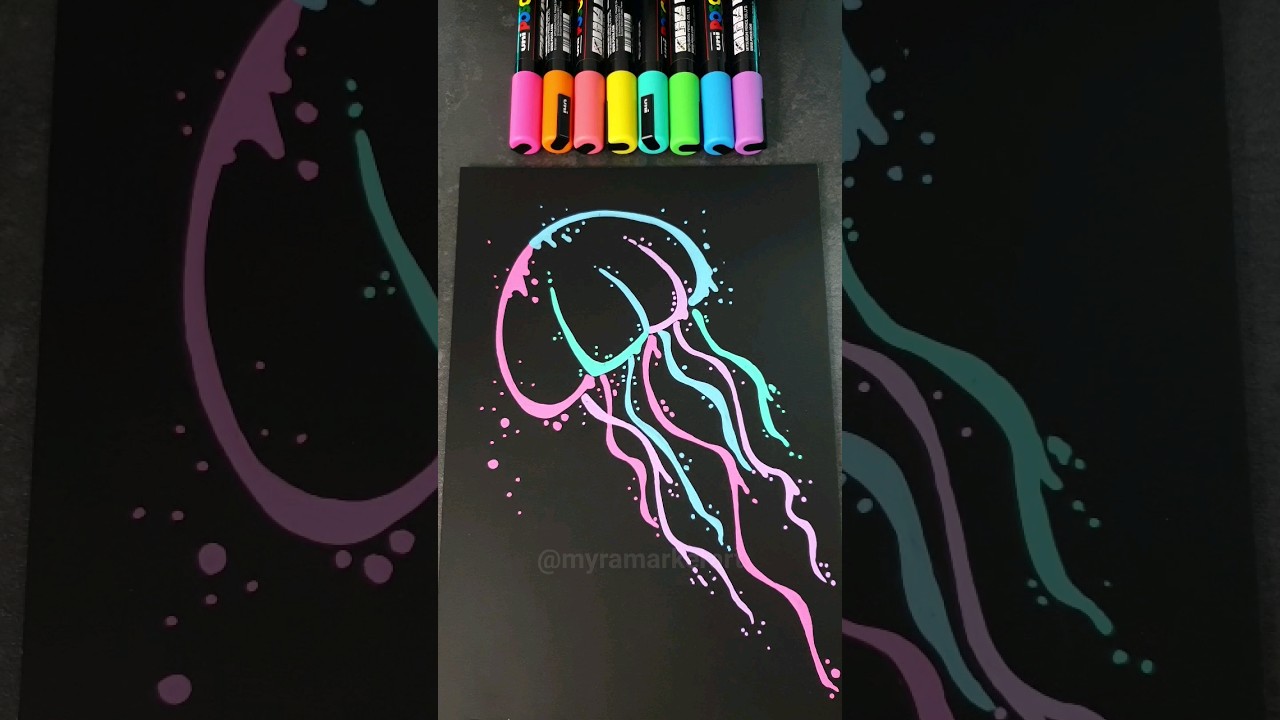 Drawing Neon Jellyfish with Posca Markers! #shorts