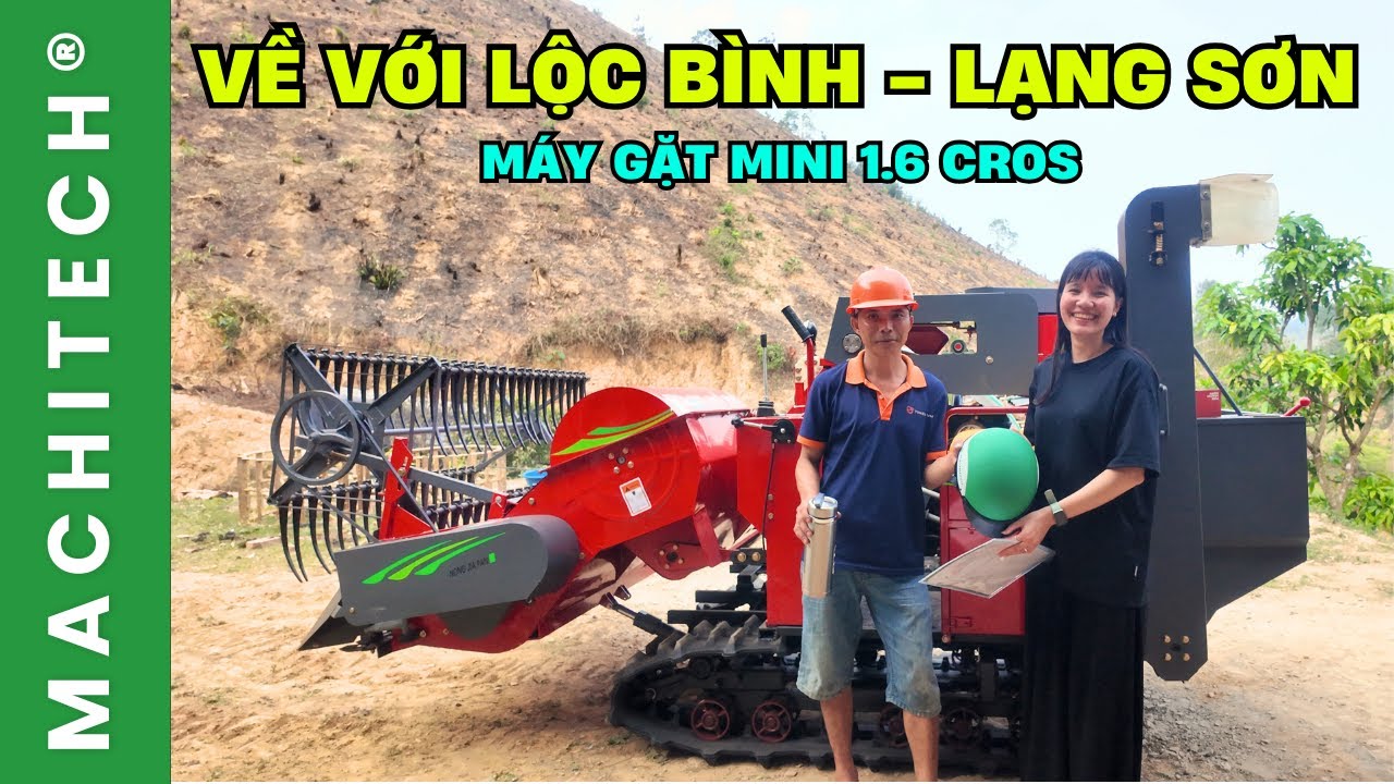 Máy gặt lúa mini 1.6 Cros có thùng chứa thóc về với bà con Lộc Bình - Lạng Sơn