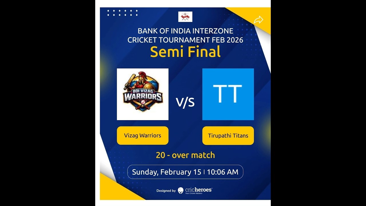 TIRUPATHI  TITANS Vs-VIZAG WARRIORS(Bank-Of-india-interzone-cricket-tournament-feb-2026) SEMI-FINALS